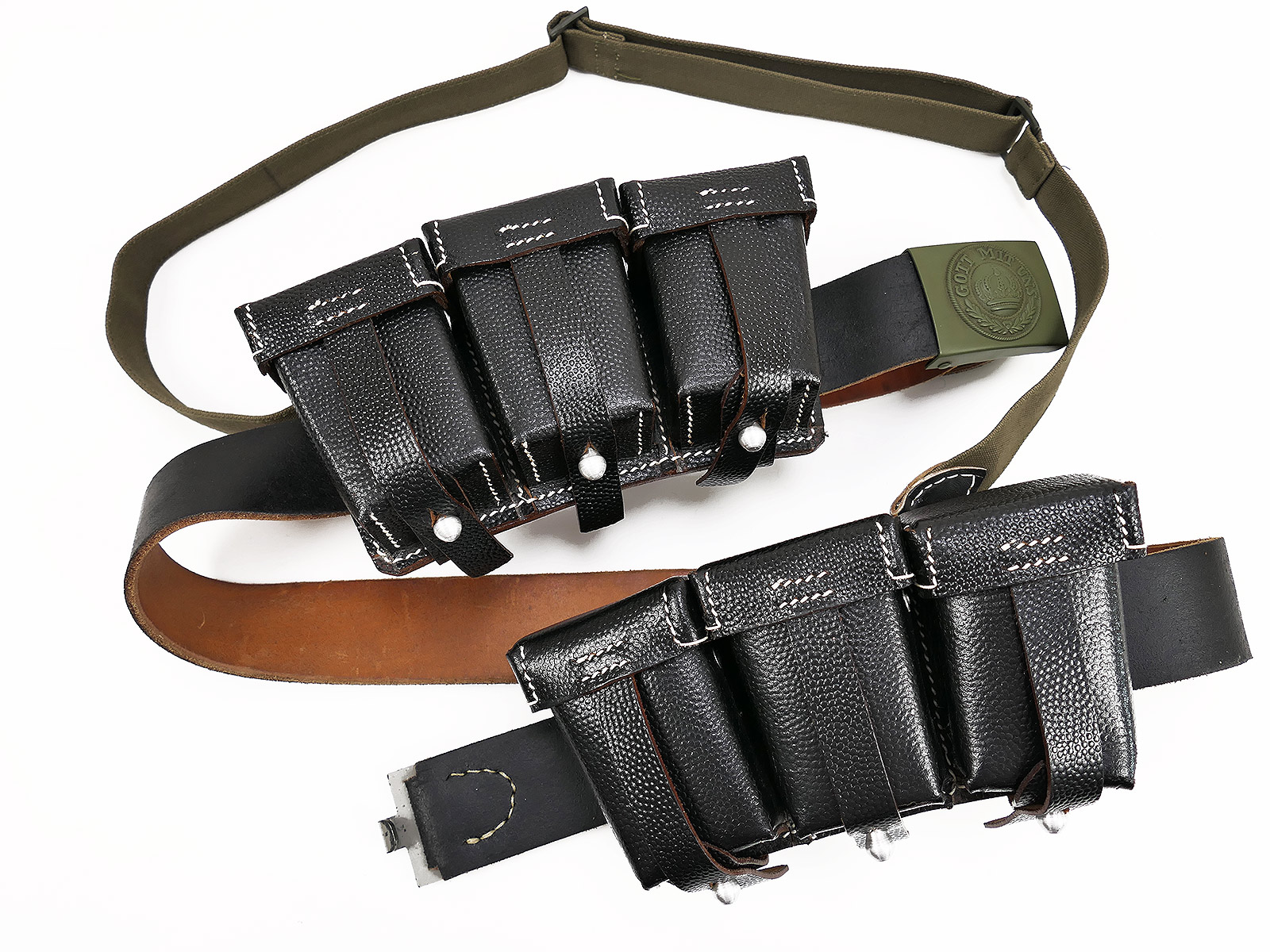 WK1 Belt Set – Belt, Belt Buckle, 2x Leather Cartridge Pouches + Carrying Strap