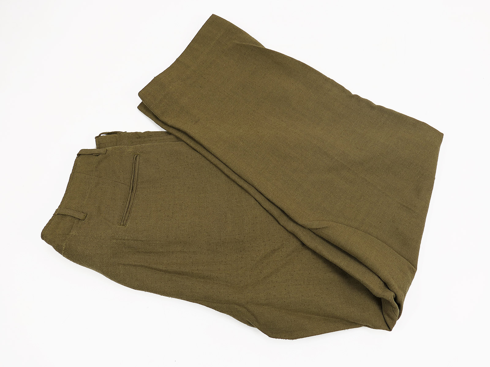 One-off pair of US Army WW2 M37 field trousers, size US W34, BATTLE WORN