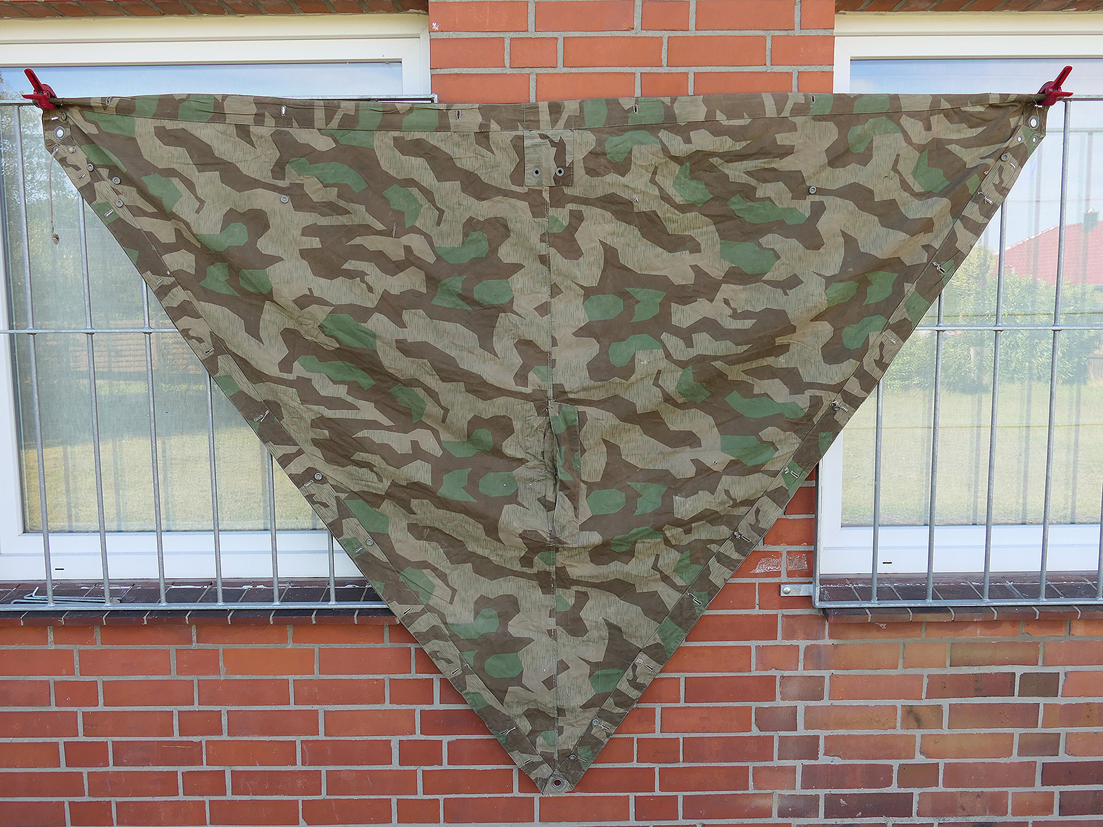 Original Wehrmacht M31 tent canvas, splinter camouflage, camouflage tent fabric, manufacturer’s mark: BATTLE WORN