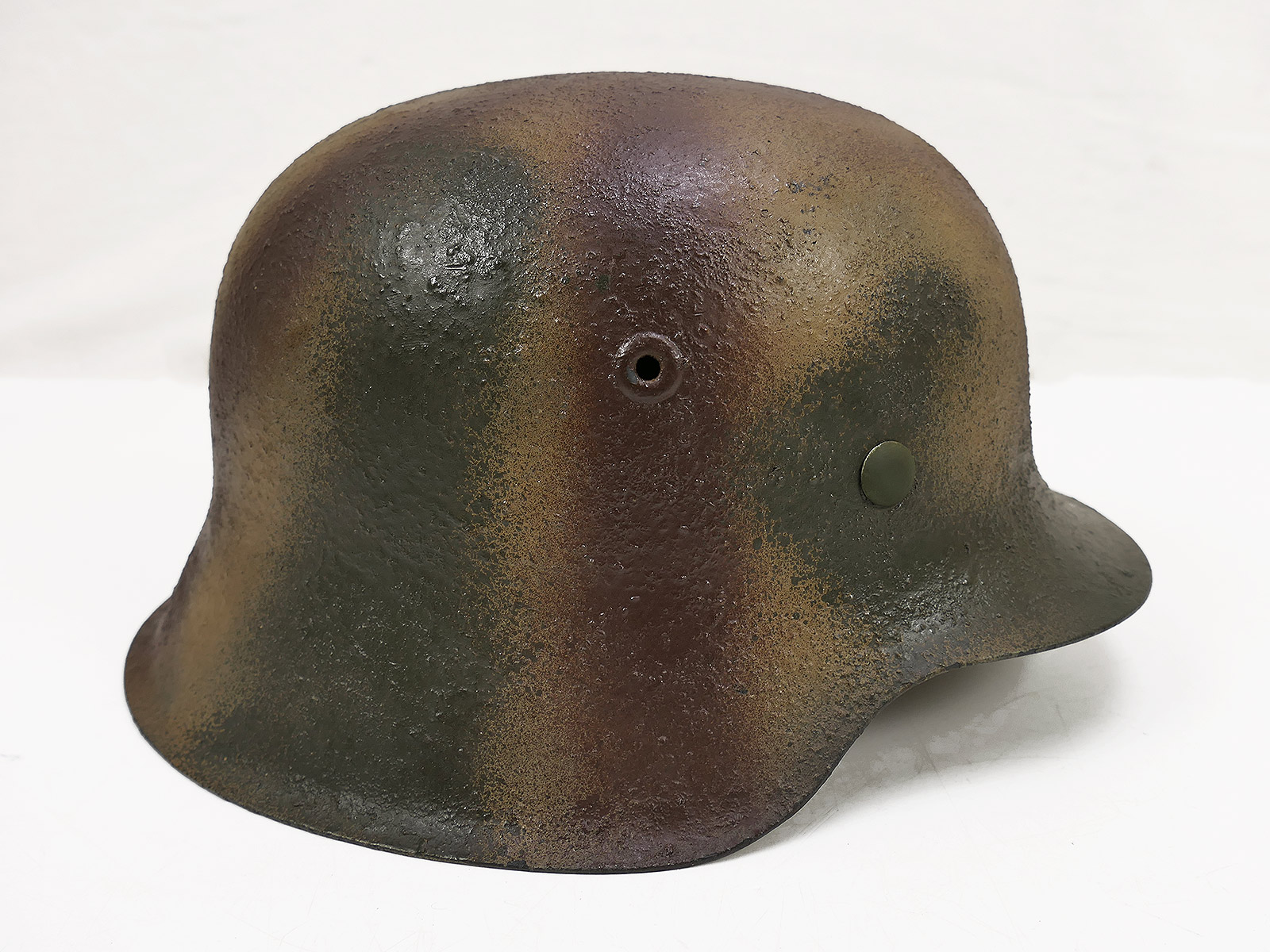 Wehrmacht M42 NS66 camouflage steel helmet with helmet lining, size 59, Normandy camouflage helmet, BATTLE WORN
