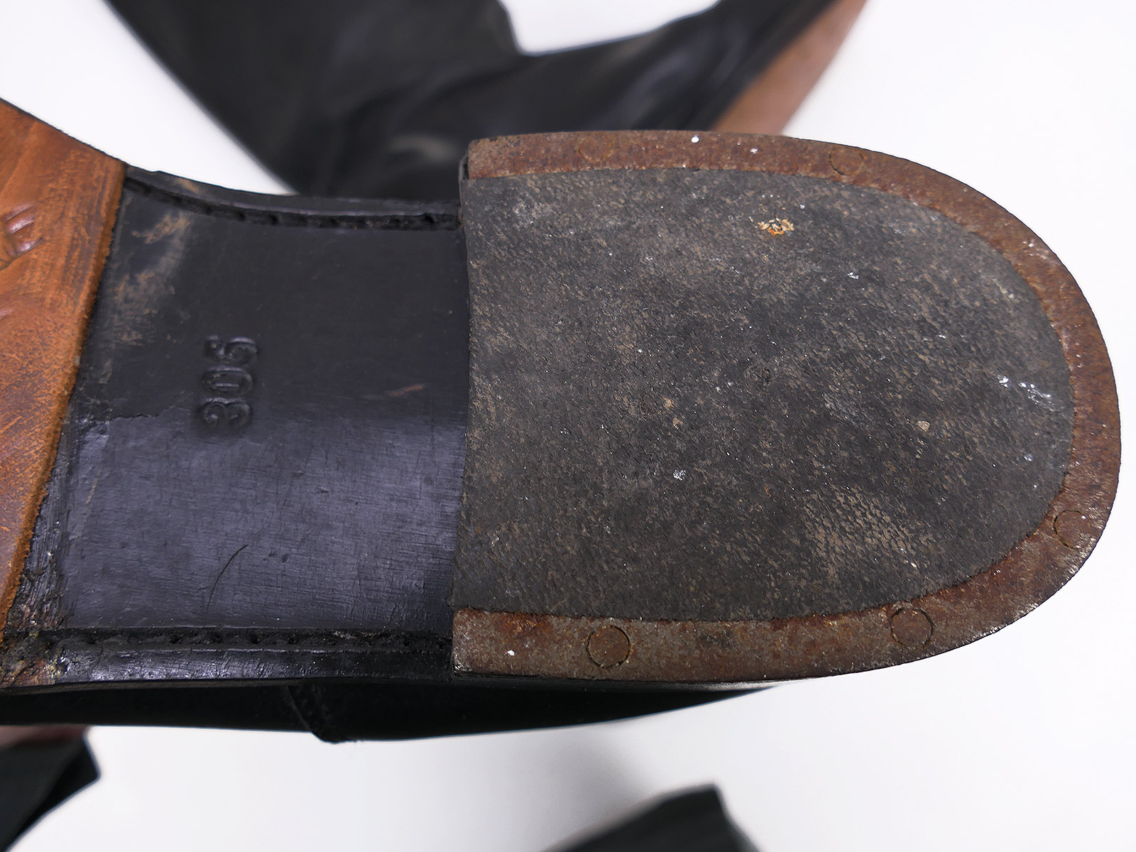Wehrmacht-style leather boots, studded, high-top boots, Guard Battalion, size 47, with horseshoe, 305/116 TOP