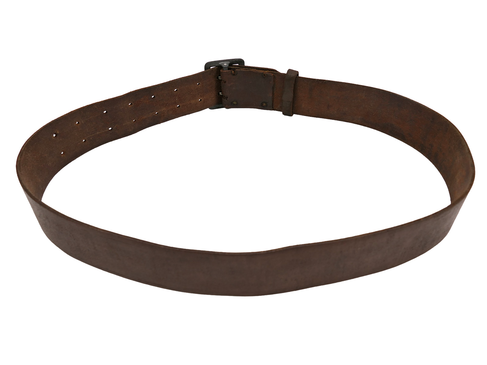 Antique officer’s double-pronged belt, brown, 45mm, leather belt, brown, total length 106cm, BATTLE WORN