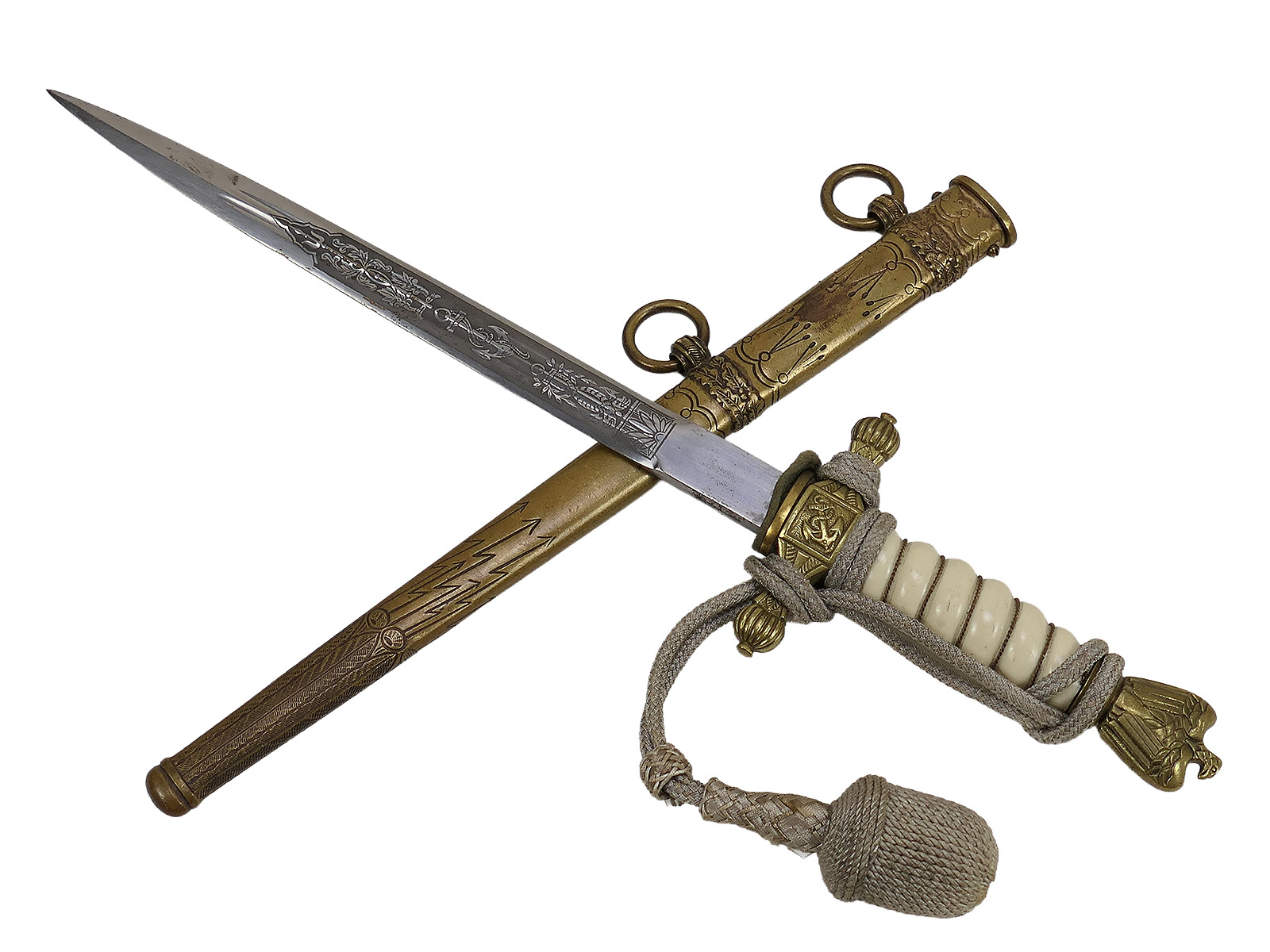 KM Kriegsmarine Officer’s Dagger, Navy Dagger M1938 with tassel and scabbard, TIGER Solingen COLLECTION