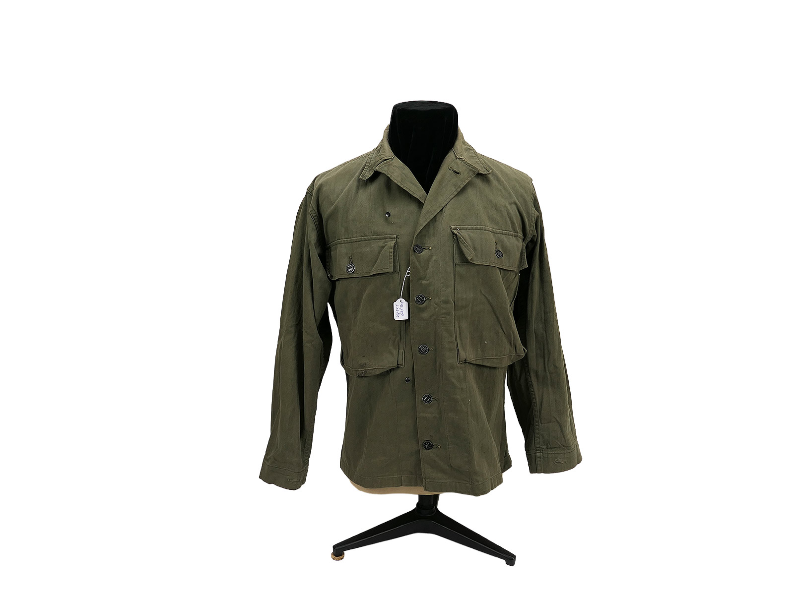 #B/ Single piece Original US ARMY WW2 HBT Herringbone Twill Jacket Small (US 34R) Collection BATTLE WORN