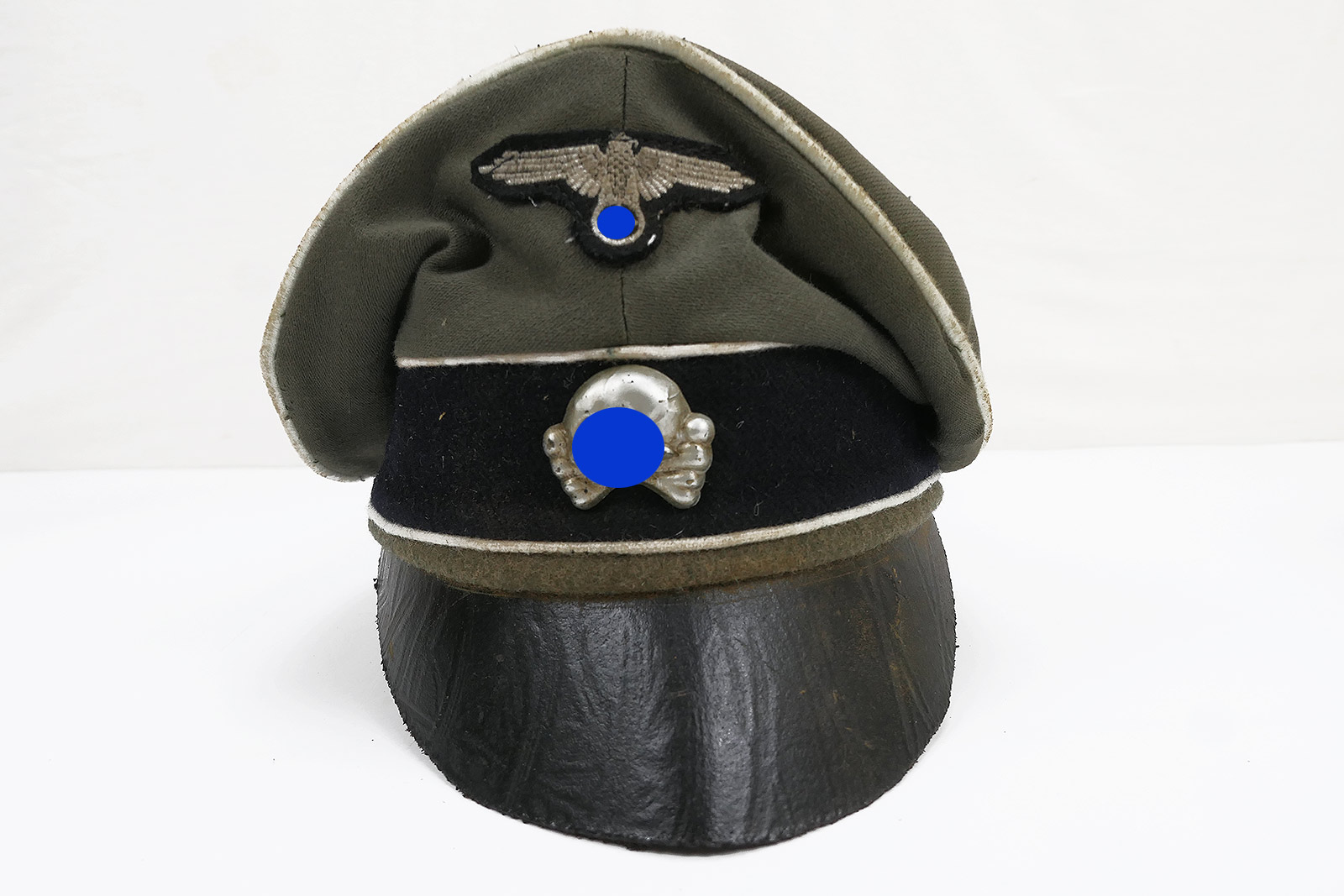 Waffen SS Infantry peaked cap Crusher Cap Moleskin Gr.59 with effects mix - unique piece Waffen SS Infantry peaked cap Crusher Cap Moleskin Gr.59 with effects mix - unique piece