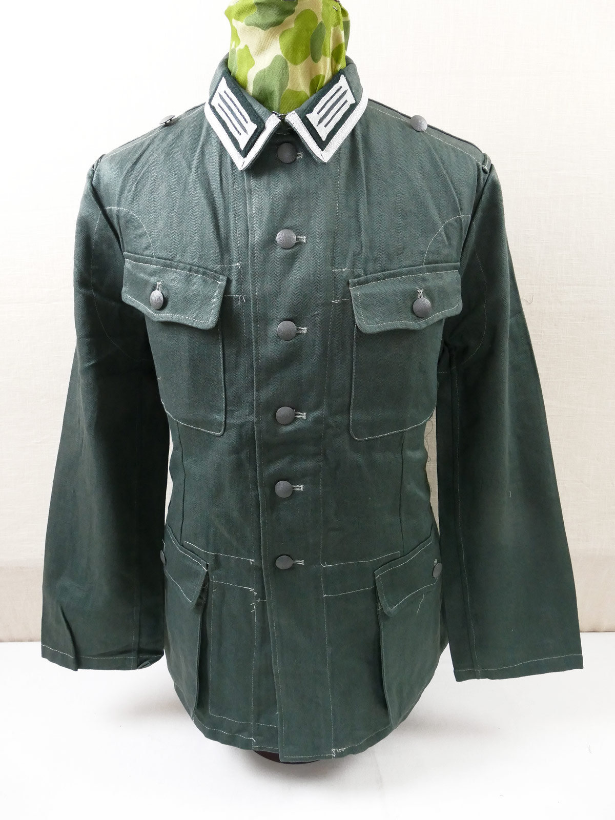 Wehrmacht Drillich Field Blouse Drillich Jacket M40 NCO Uniform with braid and collar mirrors