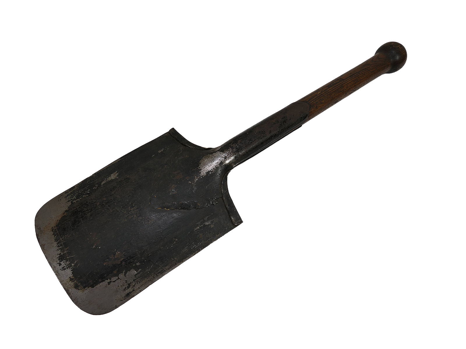 Antique infantry spade with hallmark, in a leather pouch / spade pouch – COLLECTION