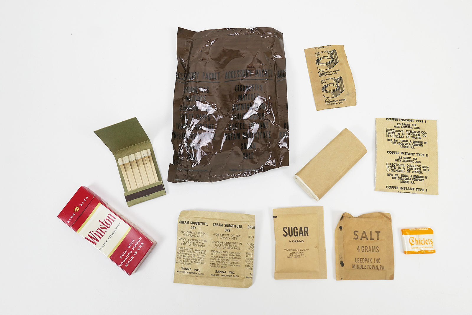 P1420585 #6 US Army Vietnam GI C-Ration Accessory Packet Winston Cigarette Box Can Opener ...