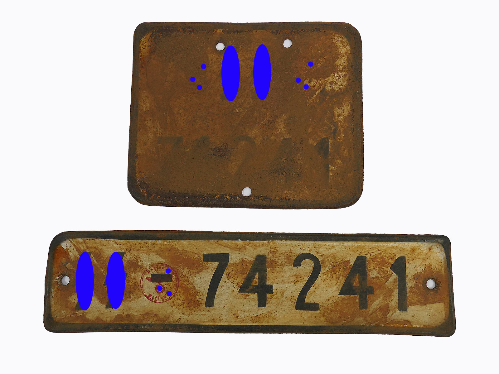 P1681328 #G/ Waffen SS set license plate KFZ Kennzeichen Kübelwagen VW82 Schwimmwagen VW166 ROST