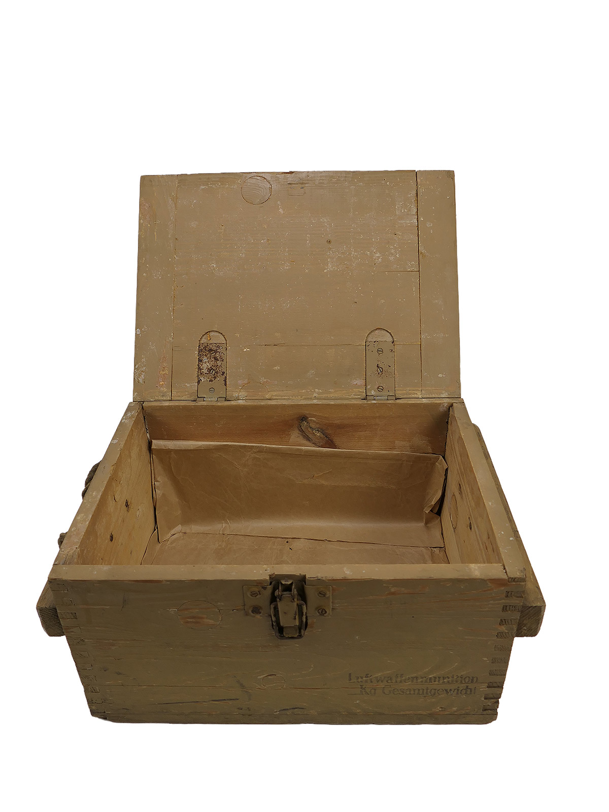 Luftwaffe ammunition box, wooden box, Luftwaffe ammunition box from 1943 onwards, original colour