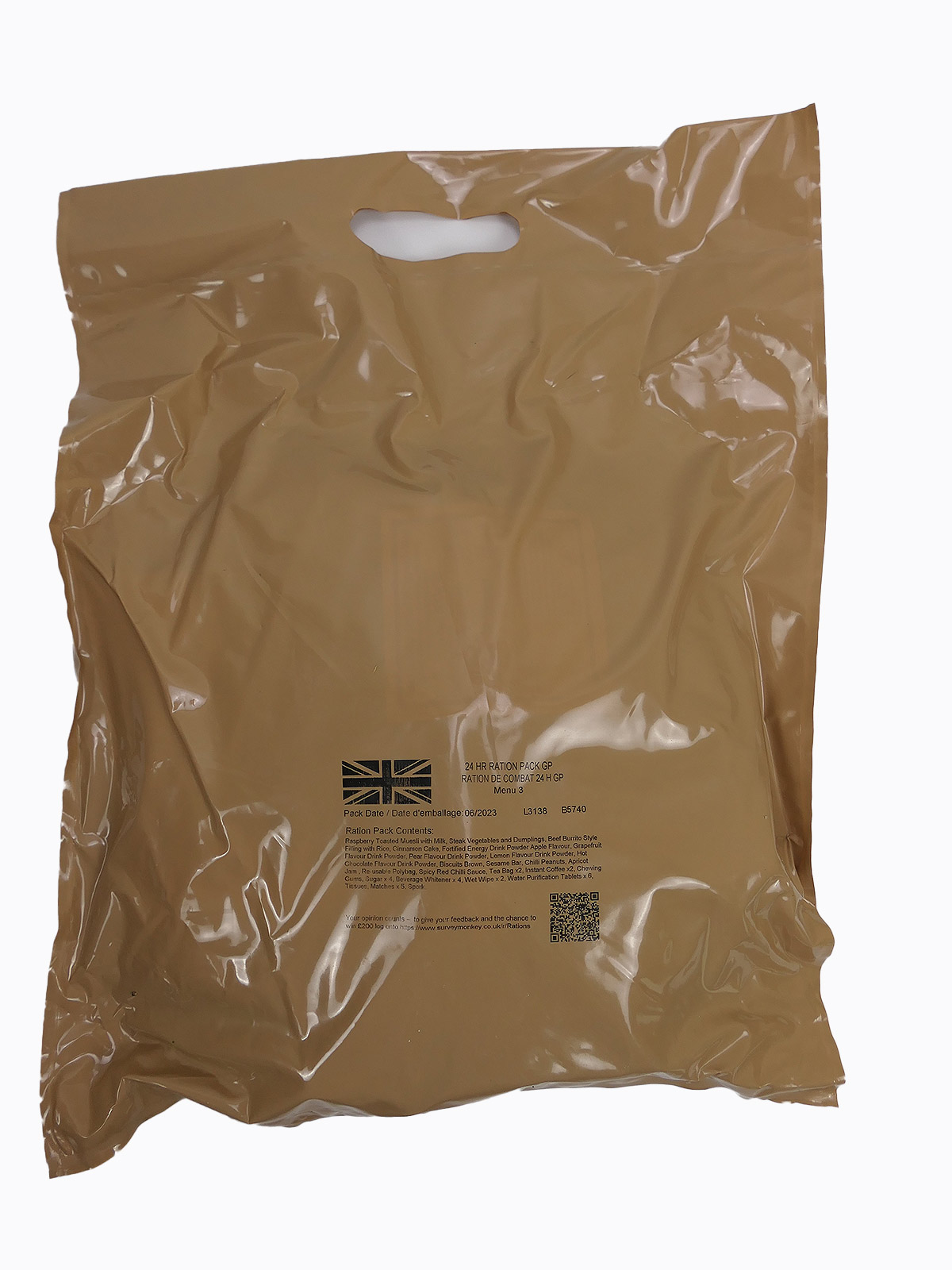 MENU 3 - 1x BRITISH ARMY EPA MRE 24 Hour GP Ration Pack Combat Rations Emergency Rations