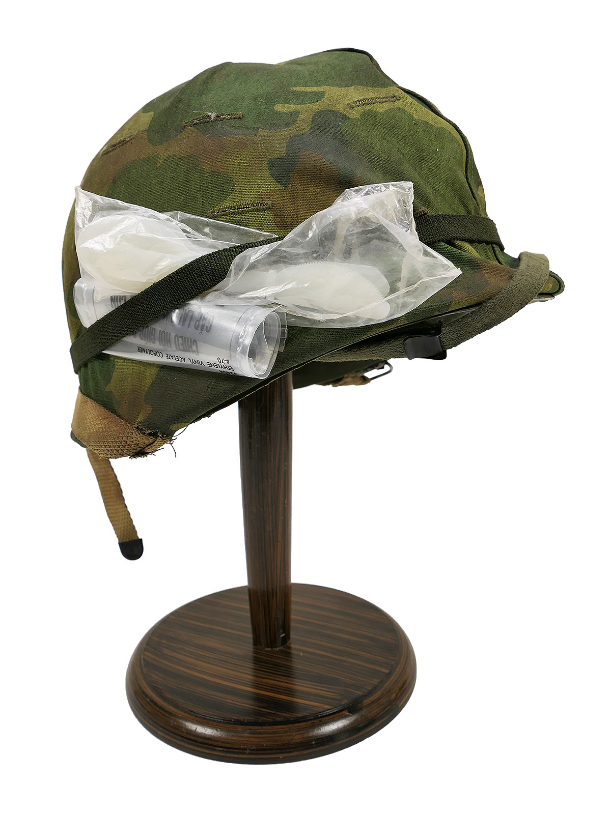 #A3/ US Army Vietnam/Korea M1 steel helmet with Mitchell helmet cover and liner from a film prop collection