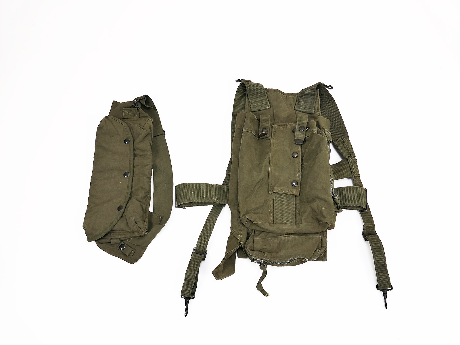 US ARMY Korean War Era Canvas Carrying Harness Bag Carrying Harness + Belt Holder AN/PRS-3 Mine Detector 