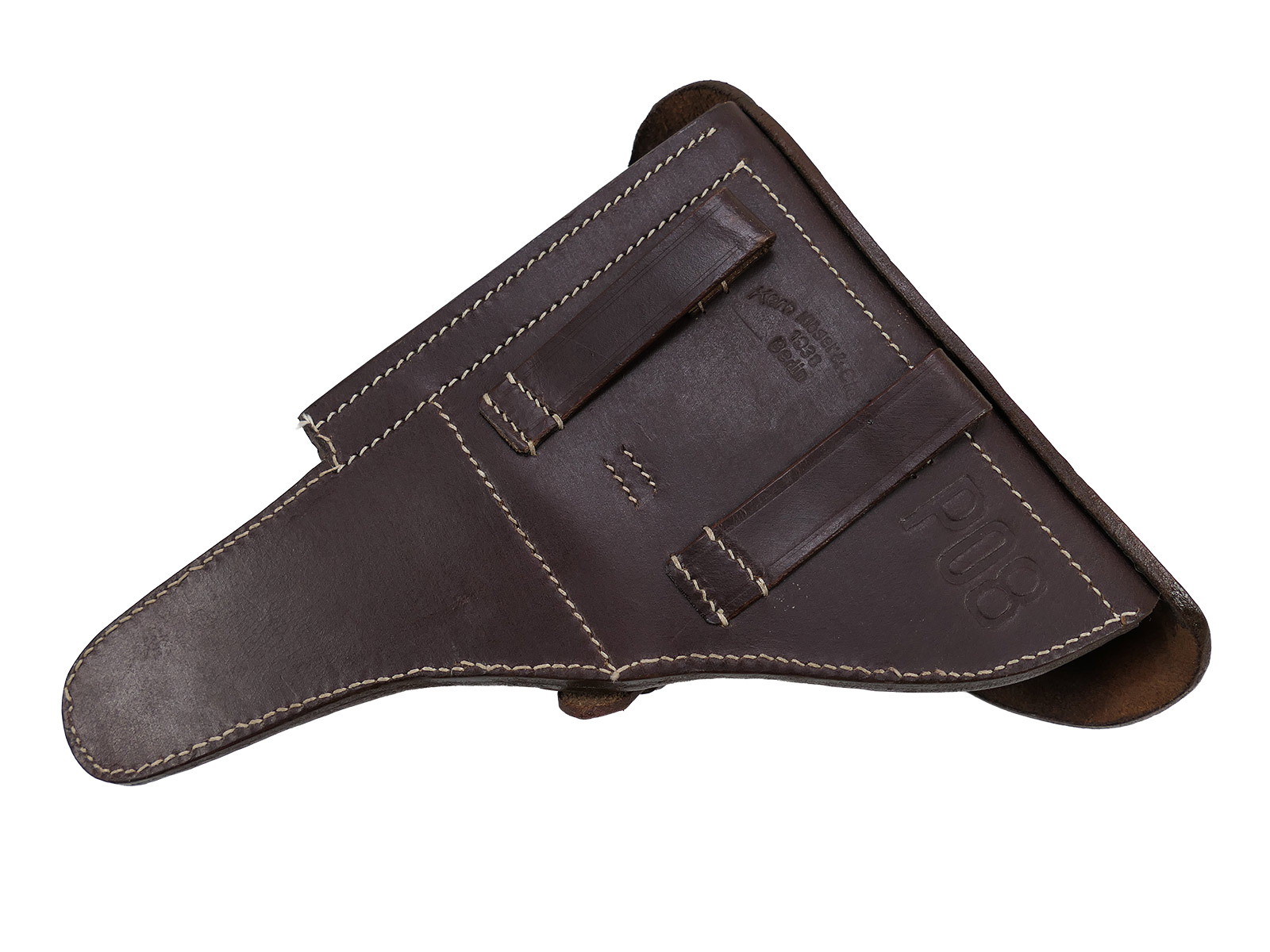 One-off item – Luftwaffe P08 holster, briefcase-style leather holster, pistol pouch, BATTLE WORN