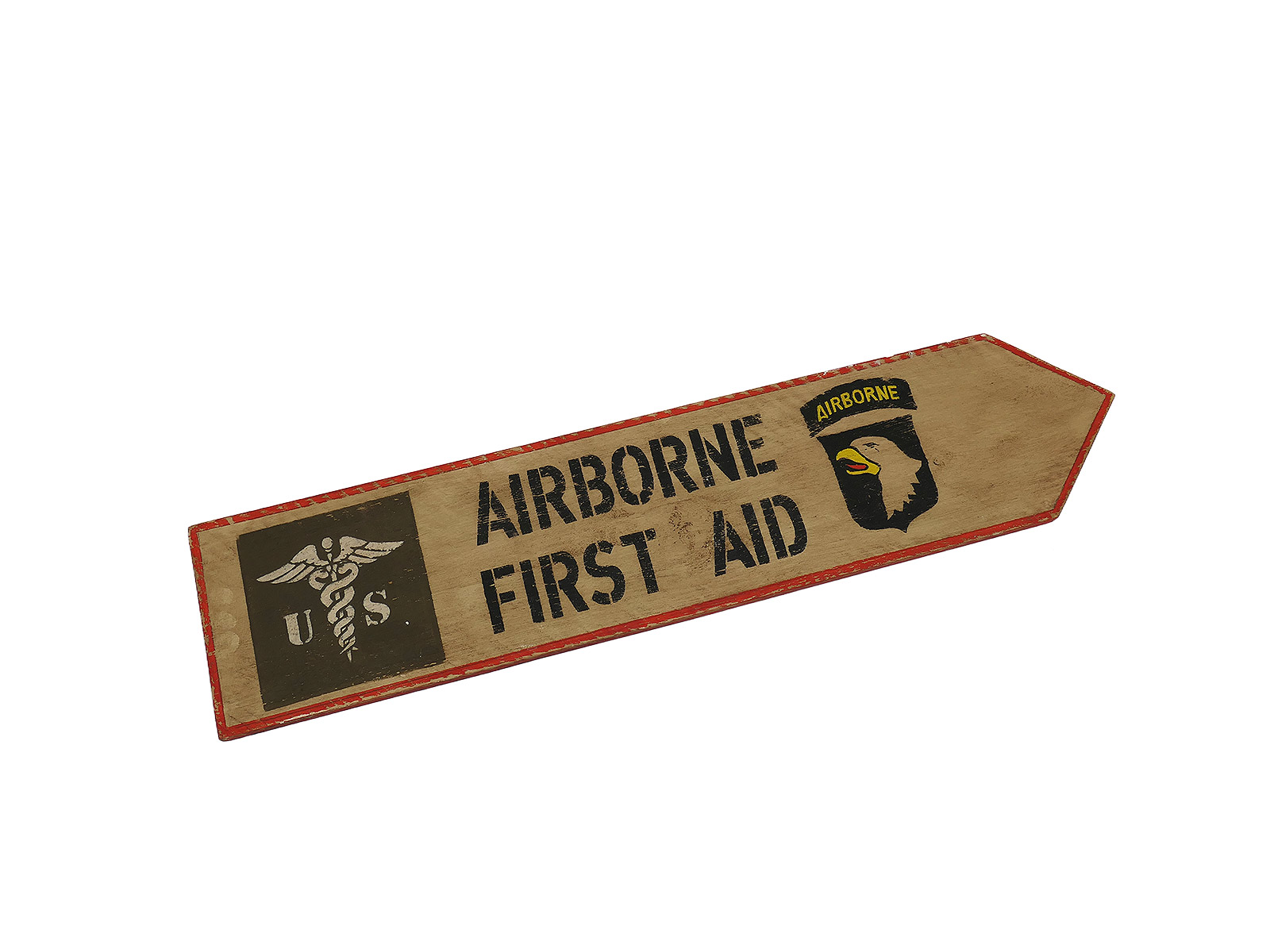 U.S. Vintage Wooden Battle Field Sign "101st AIRBORNE FIRST AID" 80x18cm 