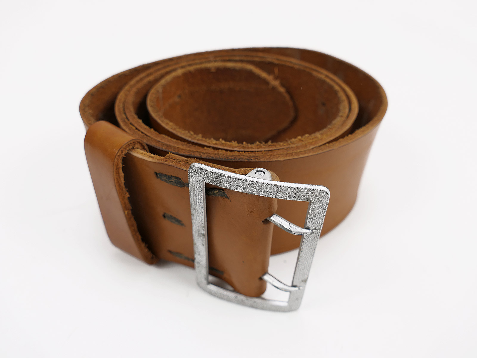 Antique officer’s double-pronged belt, brown, 58 mm, leather belt, brown, total length 117 cm, COLLECTION