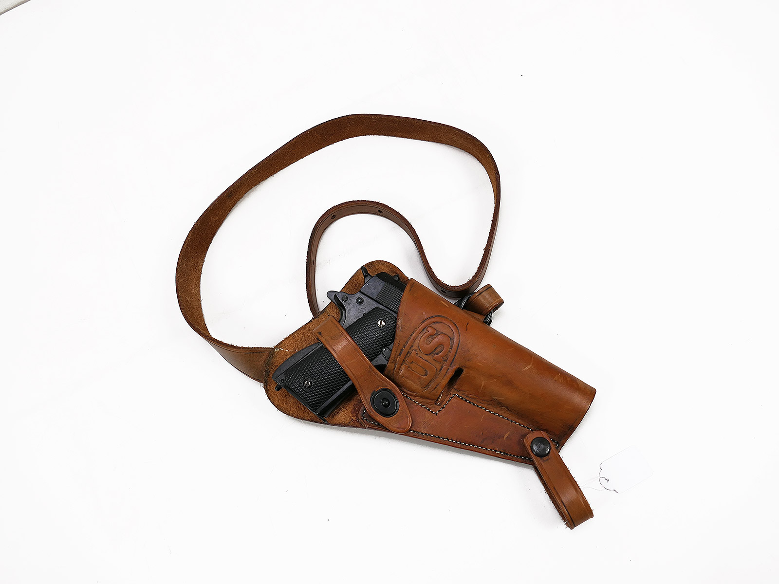 US Army Colt M1911 Denix decorative replica pistol with leather shoulder holster COLLECTION