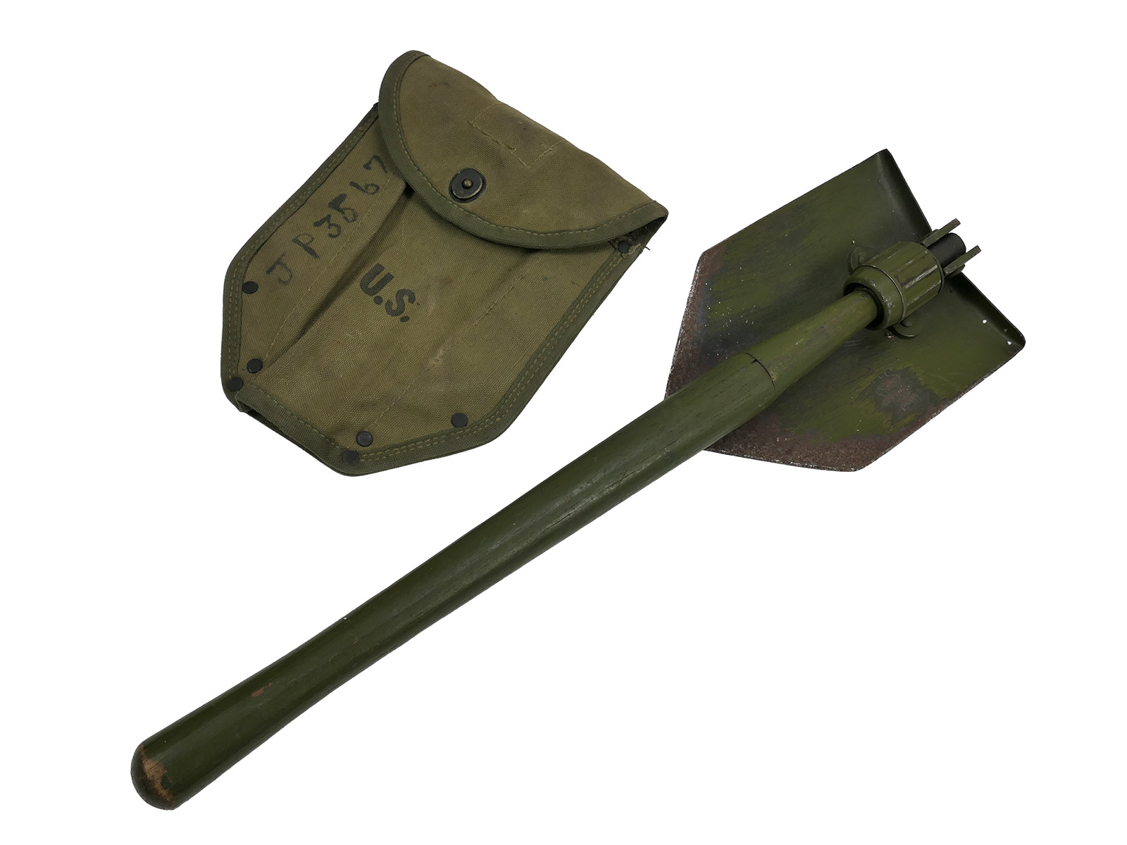 ORIGINAL US ARMY WW2 Folding Spade with Pouch – Entrenching Tool Collection – BATTLE WORN