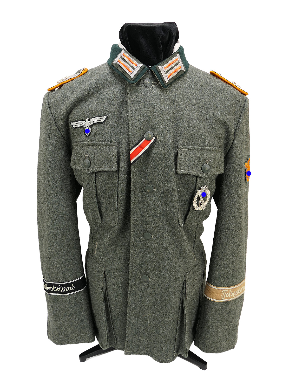 Wehrmacht M36 field jacket, FELDGENDARMERIE GROßDEUTSCHLAND uniform, worn, size 58, collector's item 