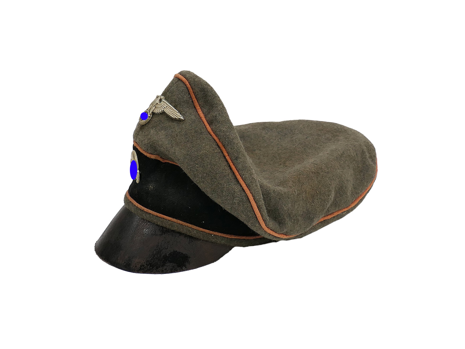 Waffen SS peaked cap, Panzer tank destroyer 'Crusher' cap, old style, size 57/58, with metal detailing, knapsack, flat cap 