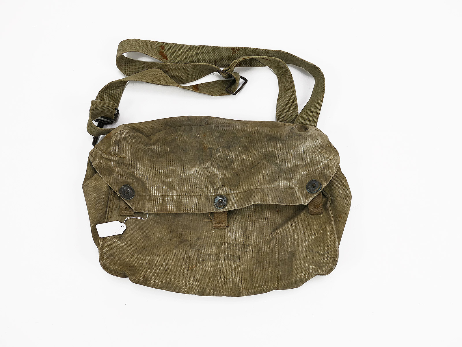 #3 Original US Army WW2 Lightweight Gas Mask Bag khaki Gas Mask Bag / Collection BATTLE WORN 