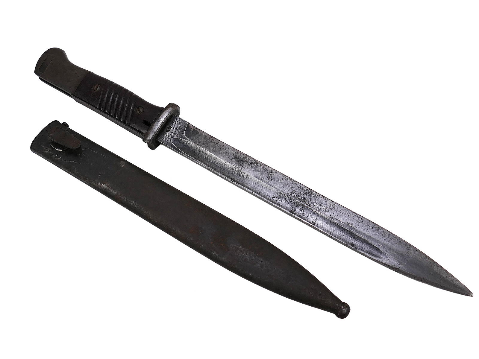 Wehrmacht M84/98 bayonet (from 1943) for the K98 carbine / fixed bayonet with scabbard, BATTLE-WORN