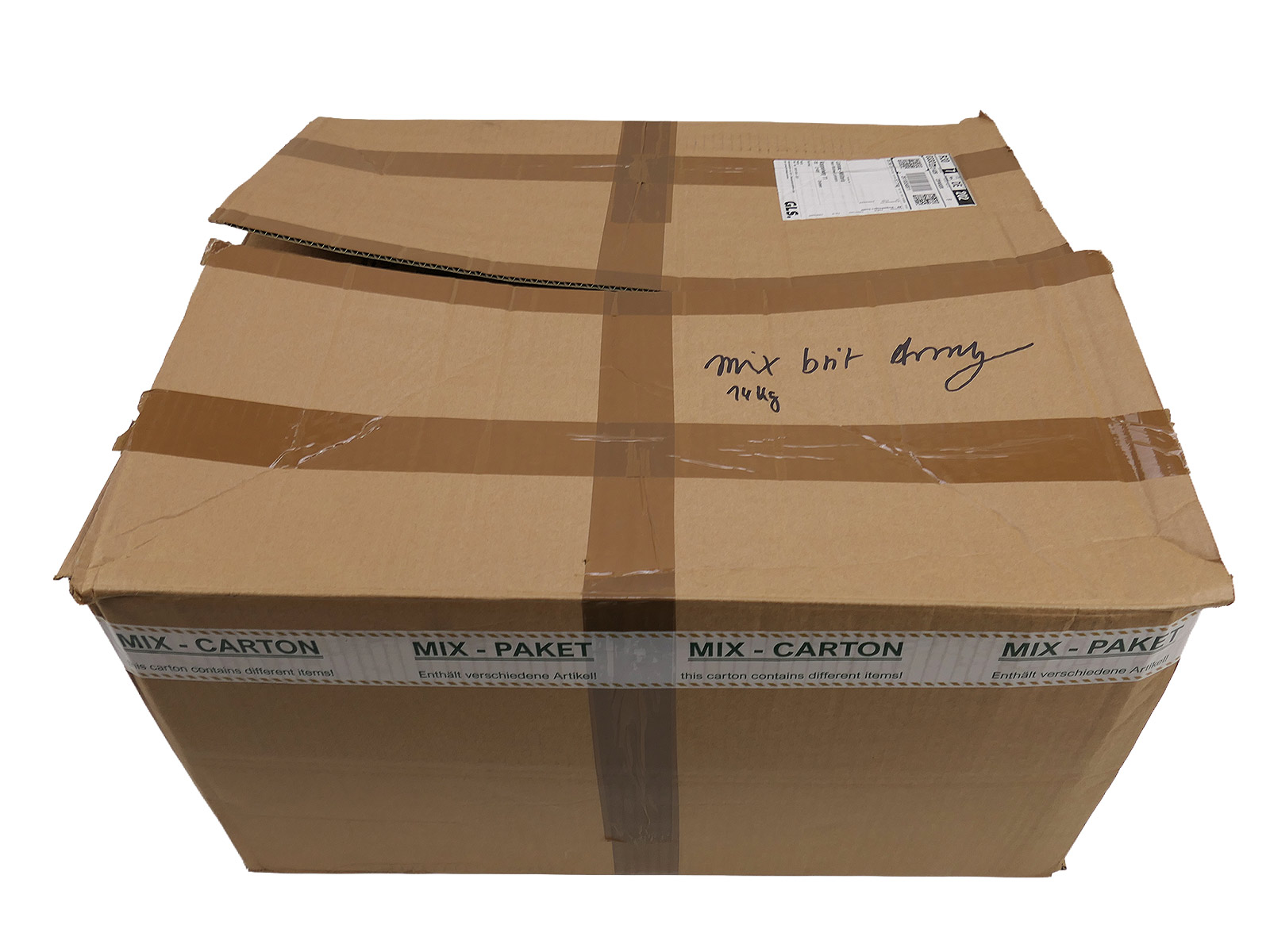 Flea market box, 14kg: Miliaria assortment – British Army bags, spare parts, clothing, equipment, caps – VIEW