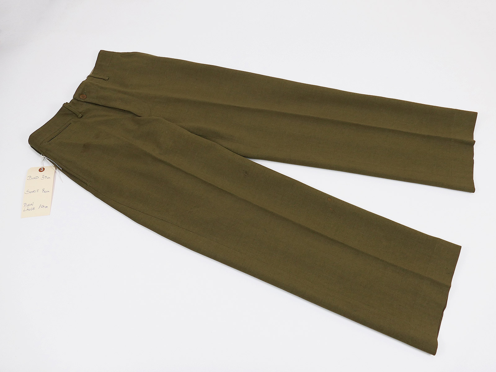 P1590367 Original US WW2 M1937 Field Trousers M37 Mustard Field Trousers Wool W29xI31 with measurements
