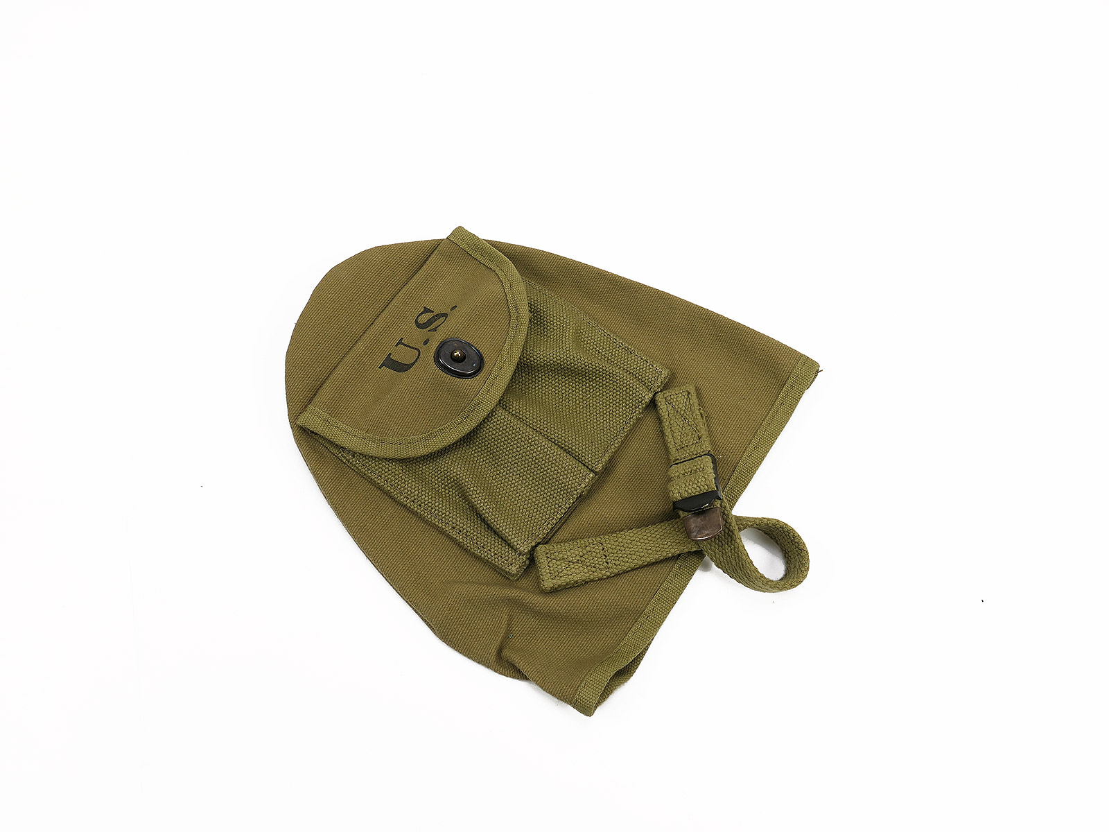 US Army WW2 canvas cover bag for T-Shovel with attached magazine pouch – M1 Carbine / spade cover 