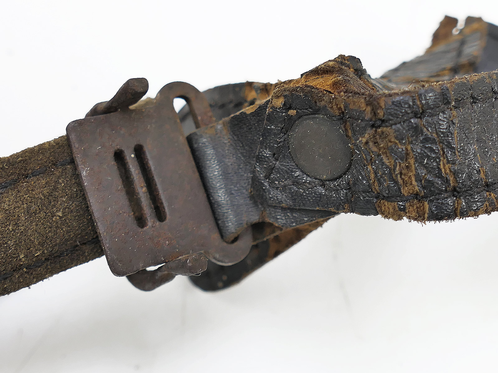 Vintage LW chin strap paratrooper helmet M38 steel helmet Luftwaffe chin strap leather BATTLE WORN