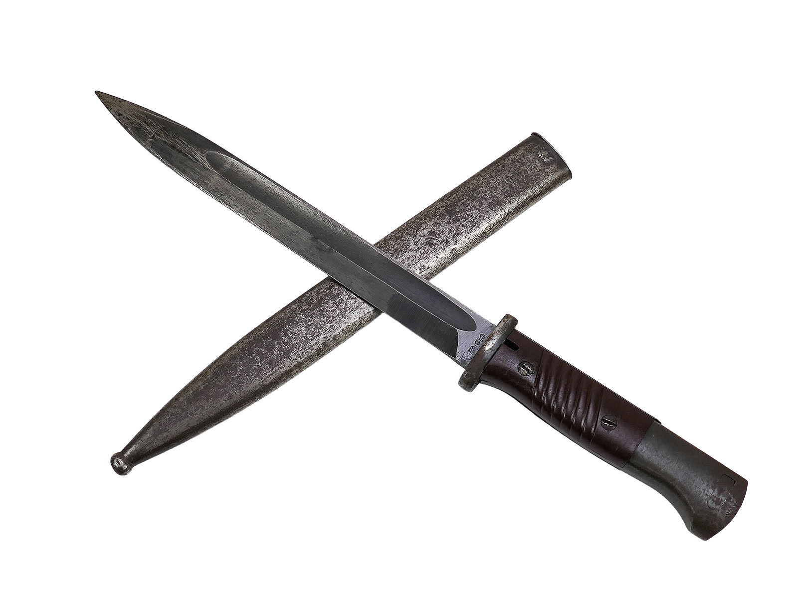 Wehrmacht M84/98 bayonet clc43 for K98 carbine / sidearm with scabbard, BATTLE-WEARED