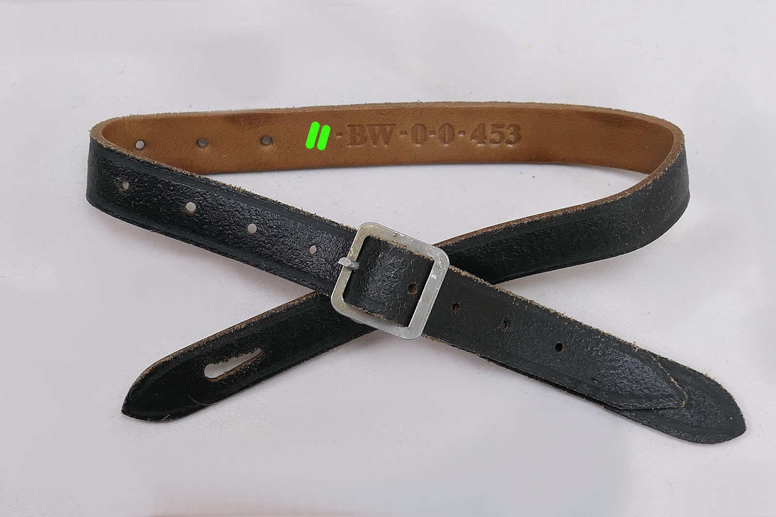 Waffen SS steel helmet chin strap black / storm strap / leather strap stamped