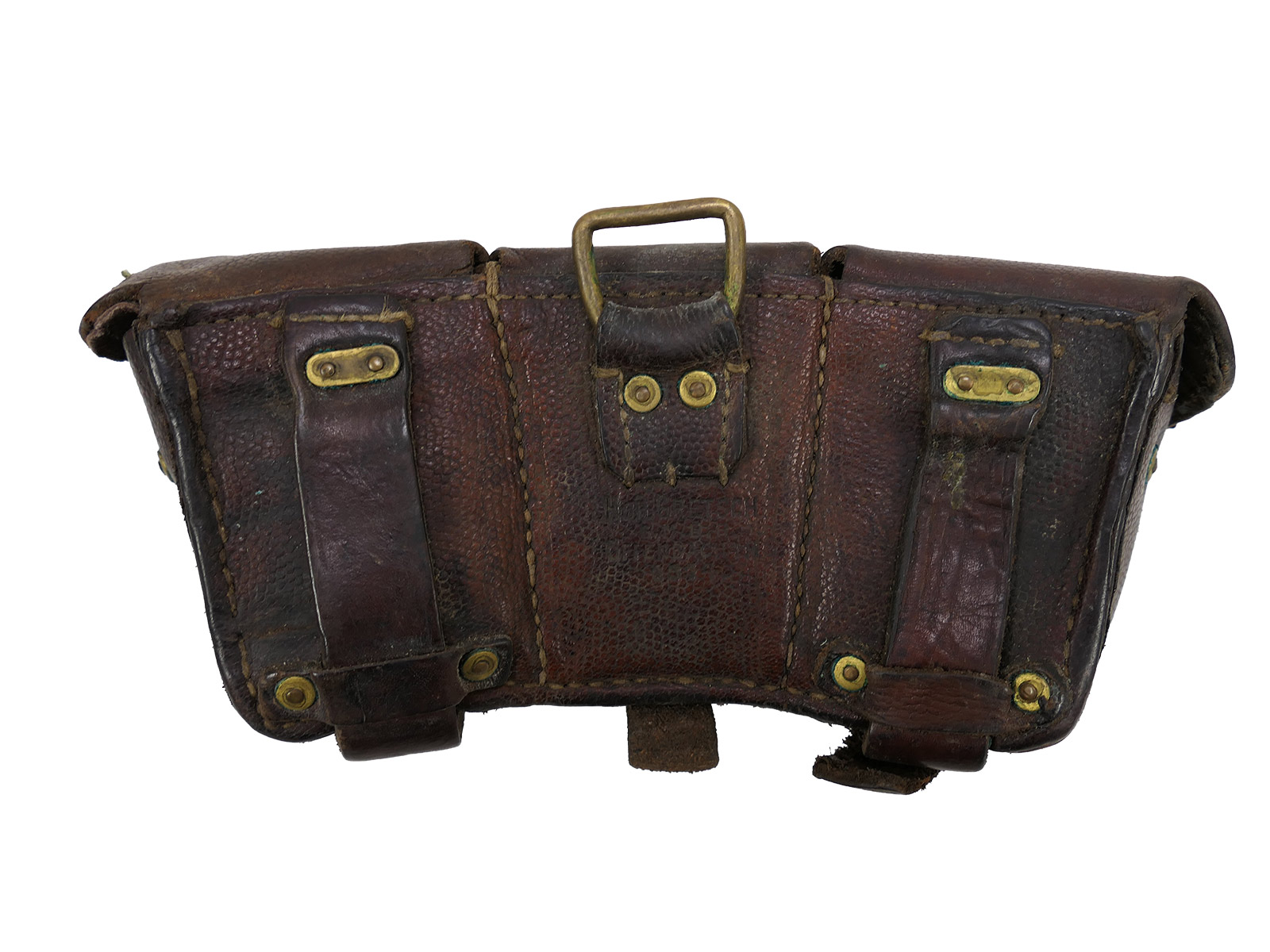 WW1 Original WW1 Cartridge Pouch 1914 – 1 fastening strap missing – COLLECTION BATTLE WORN