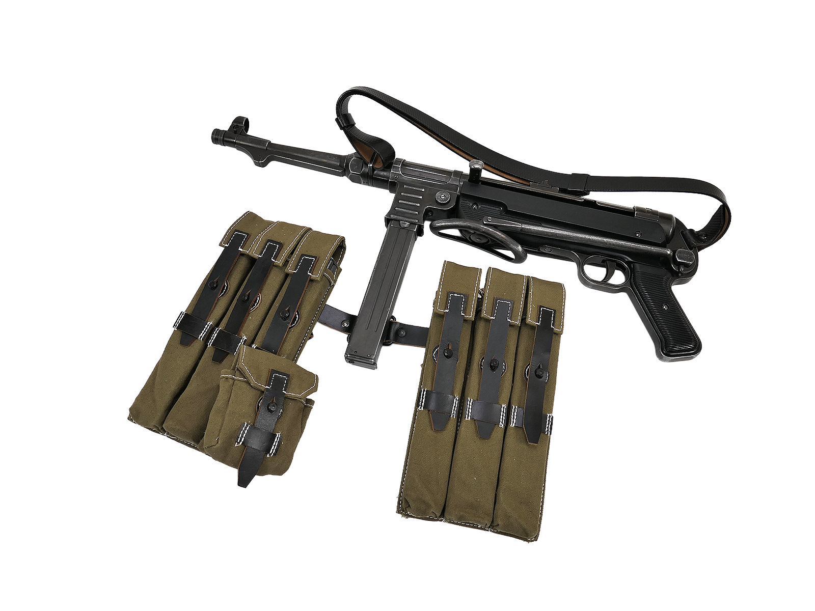 SET MP40 submachine gun Wehrmacht deco metal model with sling + 2 magazine pouches