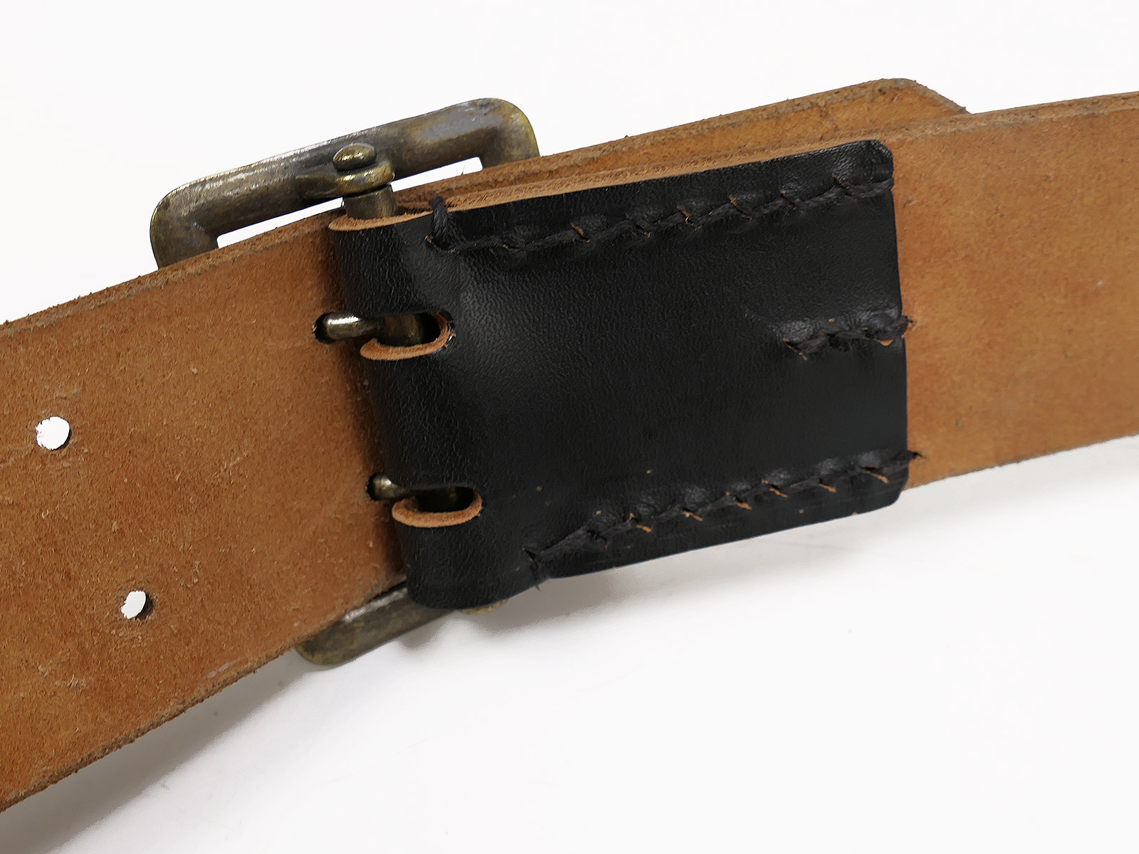 One-off item – Wehrmacht black leather belt, double-pronged officer’s belt, 115 cm