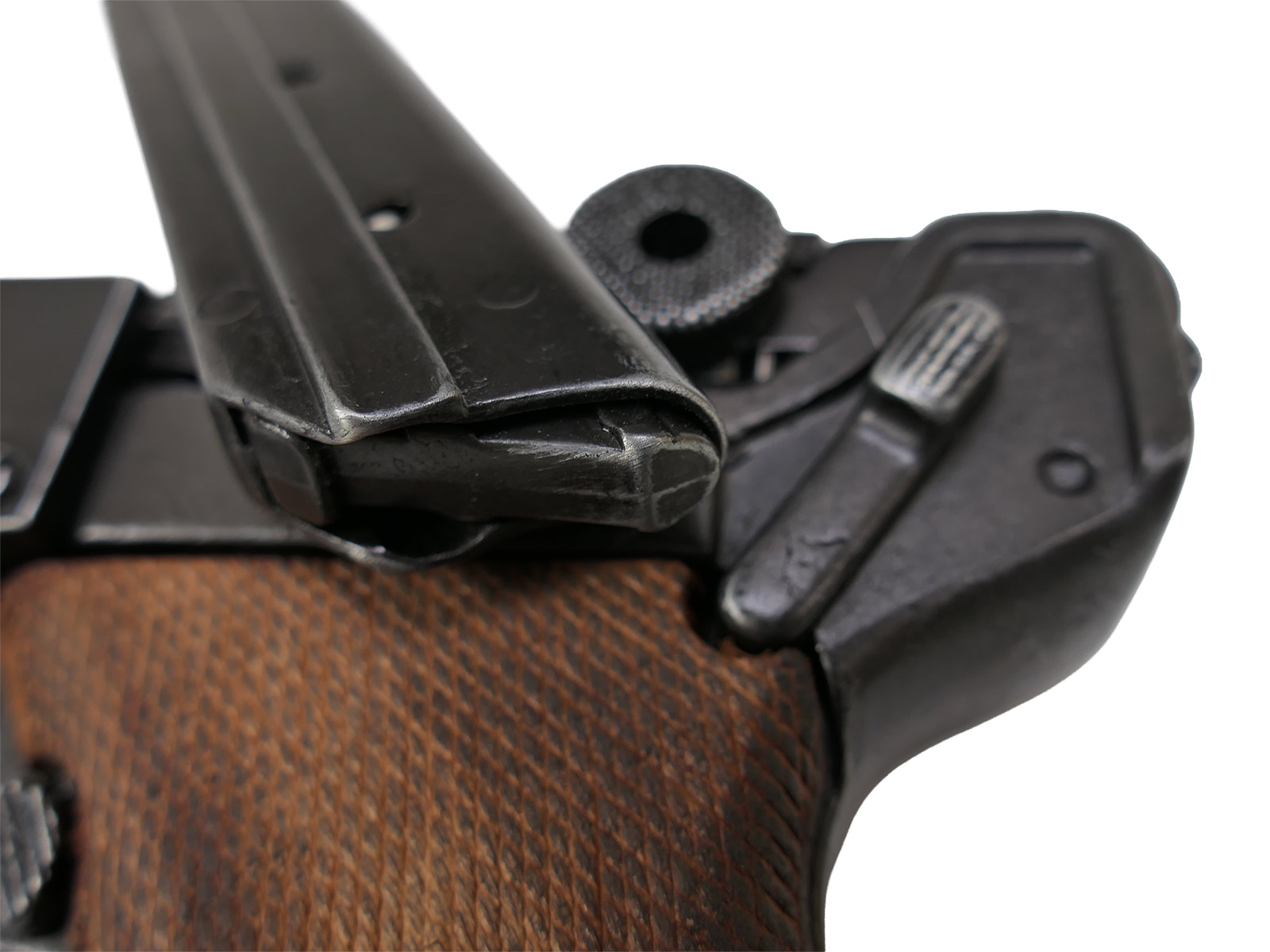 Denix P08 Luger pistol, Germany 1898, brown ‘antique’ grip panels, decorative model, film prop