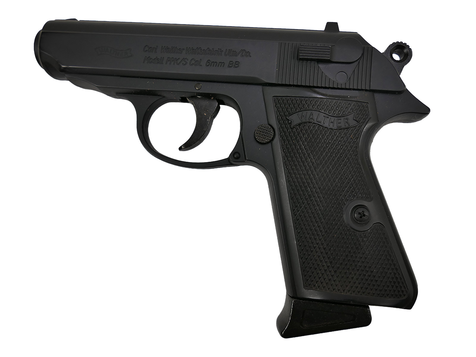 Police pistol holster for 7.65 calibre PPK short pistol with 6mm blowback pistol; holster is full but non-functional