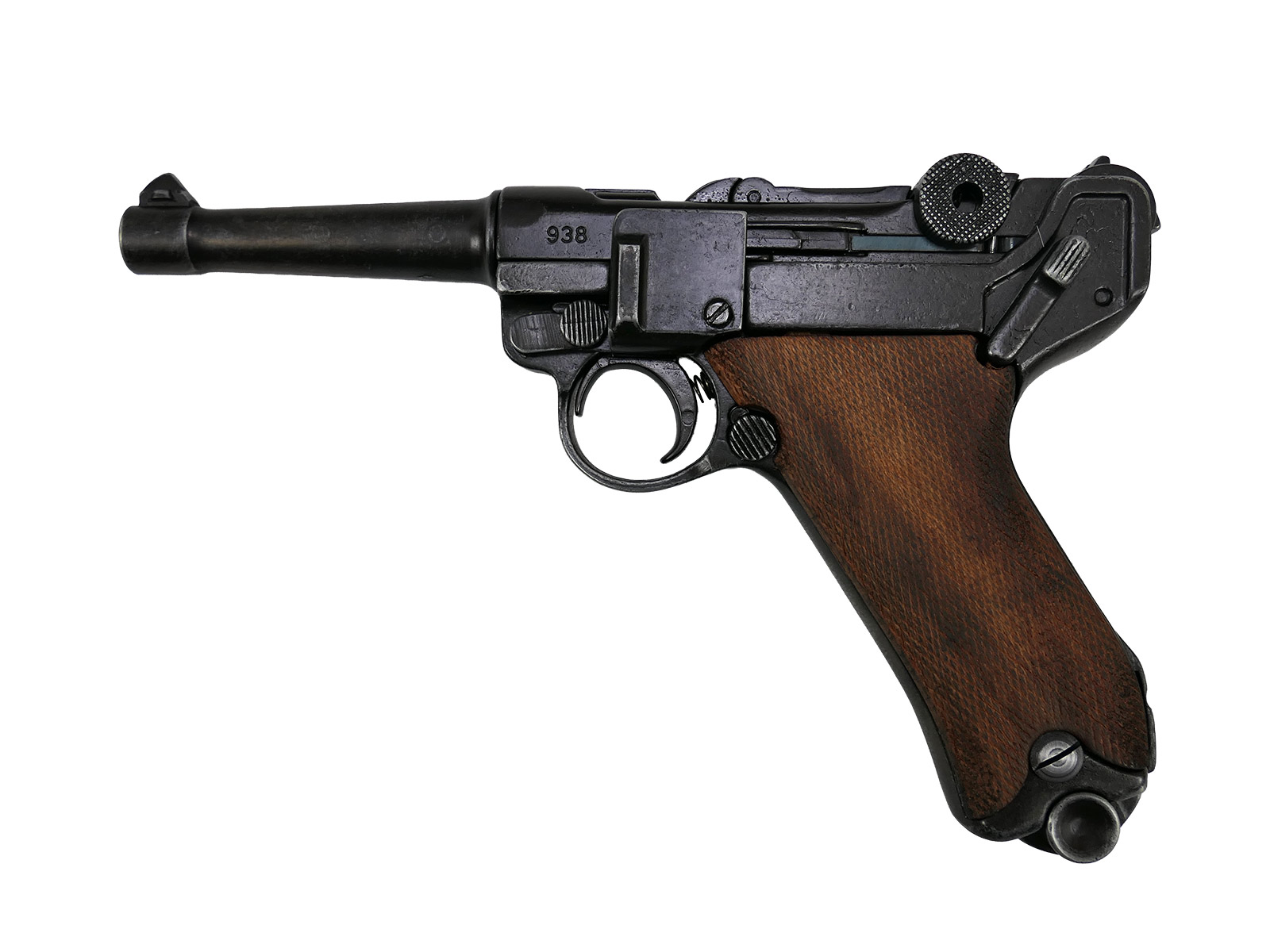 Denix P08 Luger pistol, Germany 1898, brown ‘antique’ grip panels, decorative model, film prop