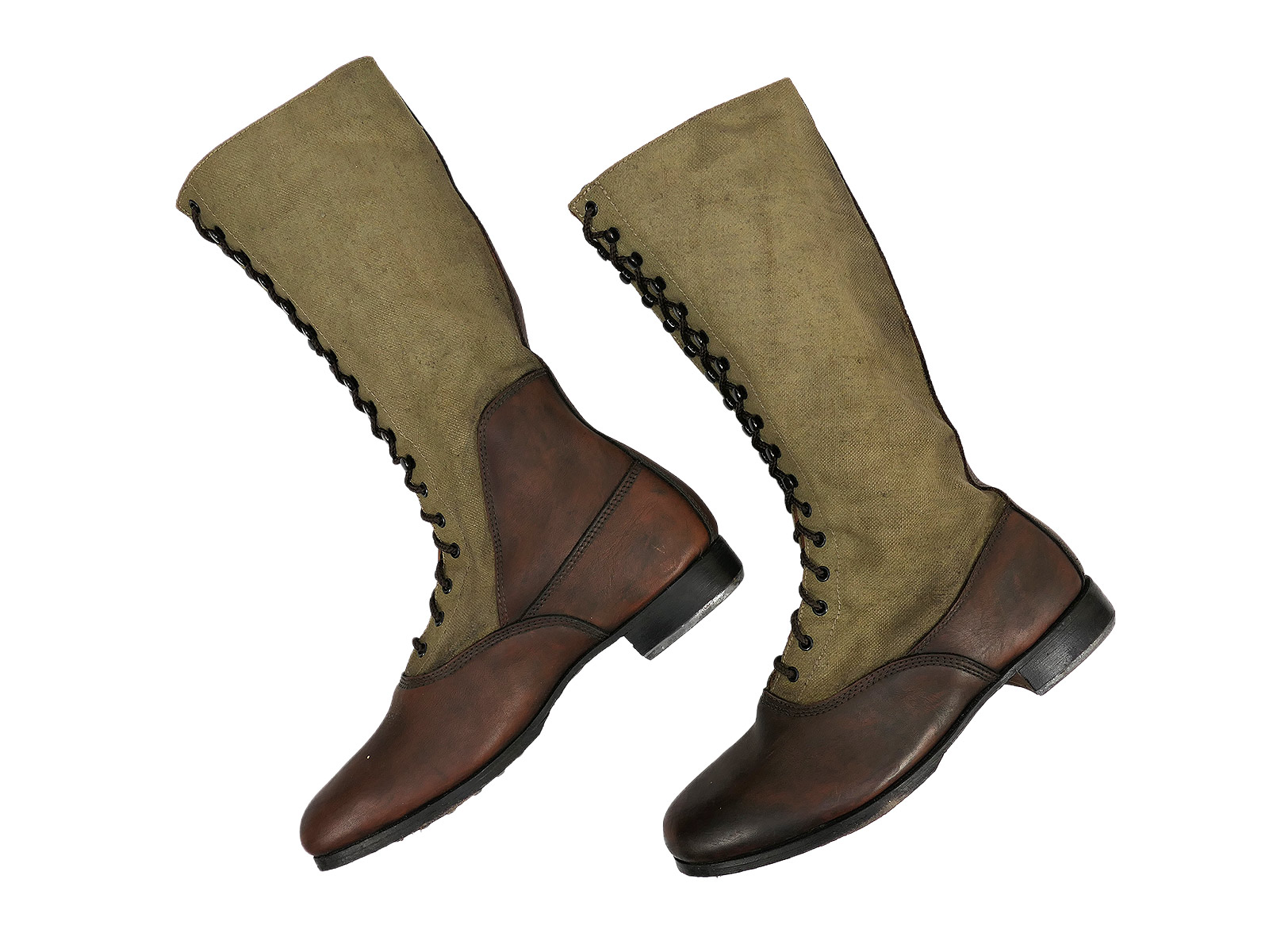 Single pair – Wehrmacht DAK high-top tropical boots, Afrika Korps boots, size 46, COLLECTION BATTLE WORN