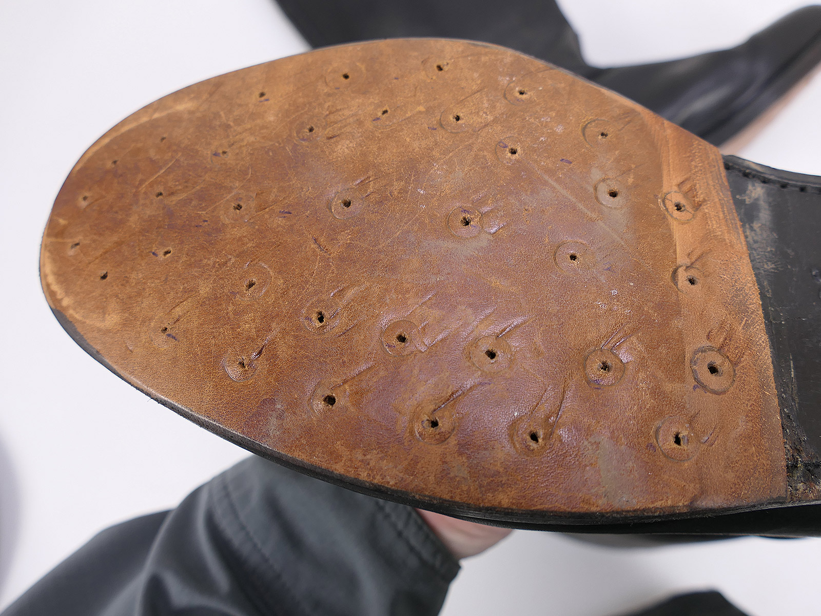 Wehrmacht-style leather boots, studded, high-top boots, Guard Battalion, size 47, with horseshoe, 305/116 TOP