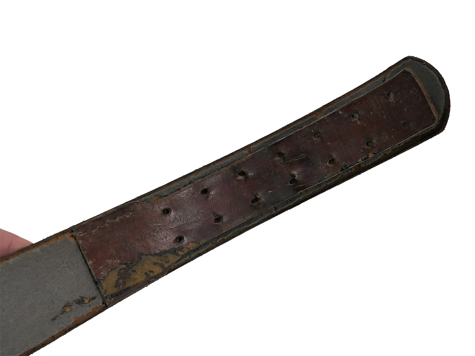 Original patent leather Wehrmacht belt, total length 98 cm, COLLECTION BATTLE WORN