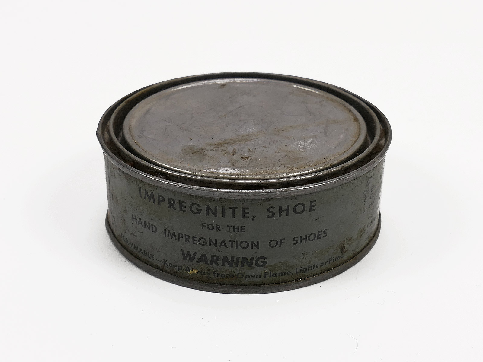 Original US Army WW2 Impregnite Shoe tin Impregnating Agent Boot Shoe Grease Grease Tin Collection BATTLE WORN