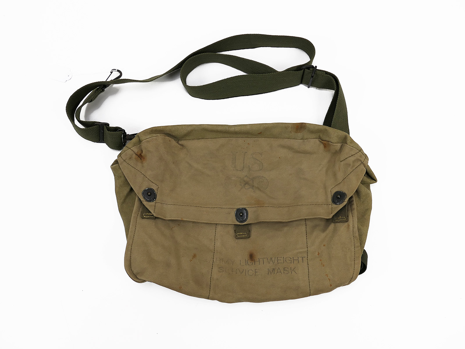 #2 Original US Army WW2 Lightweight Gas Mask Bag khaki Gas Mask Bag / Collection BATTLE WORN 