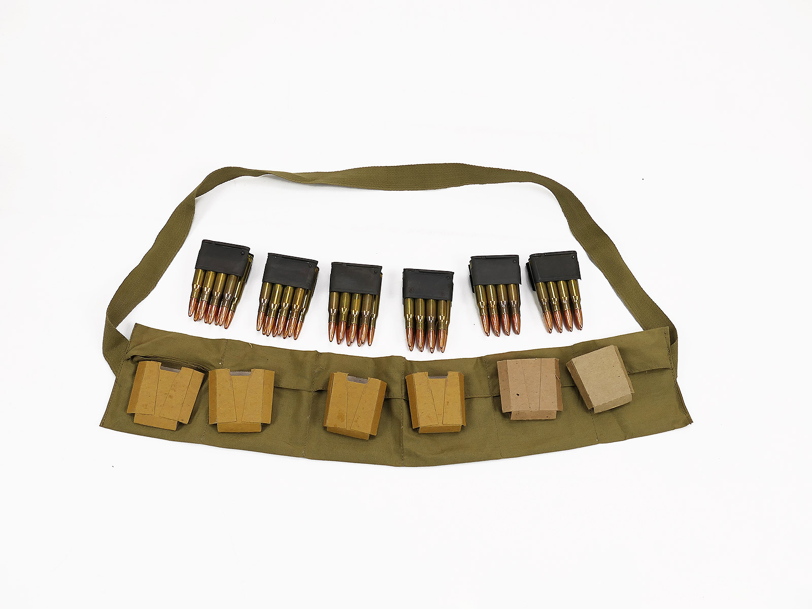 SET US ARMY M1 Garand M43 Ammunition Bandolier with 48 rounds of .30-06 calibre in 6 clips