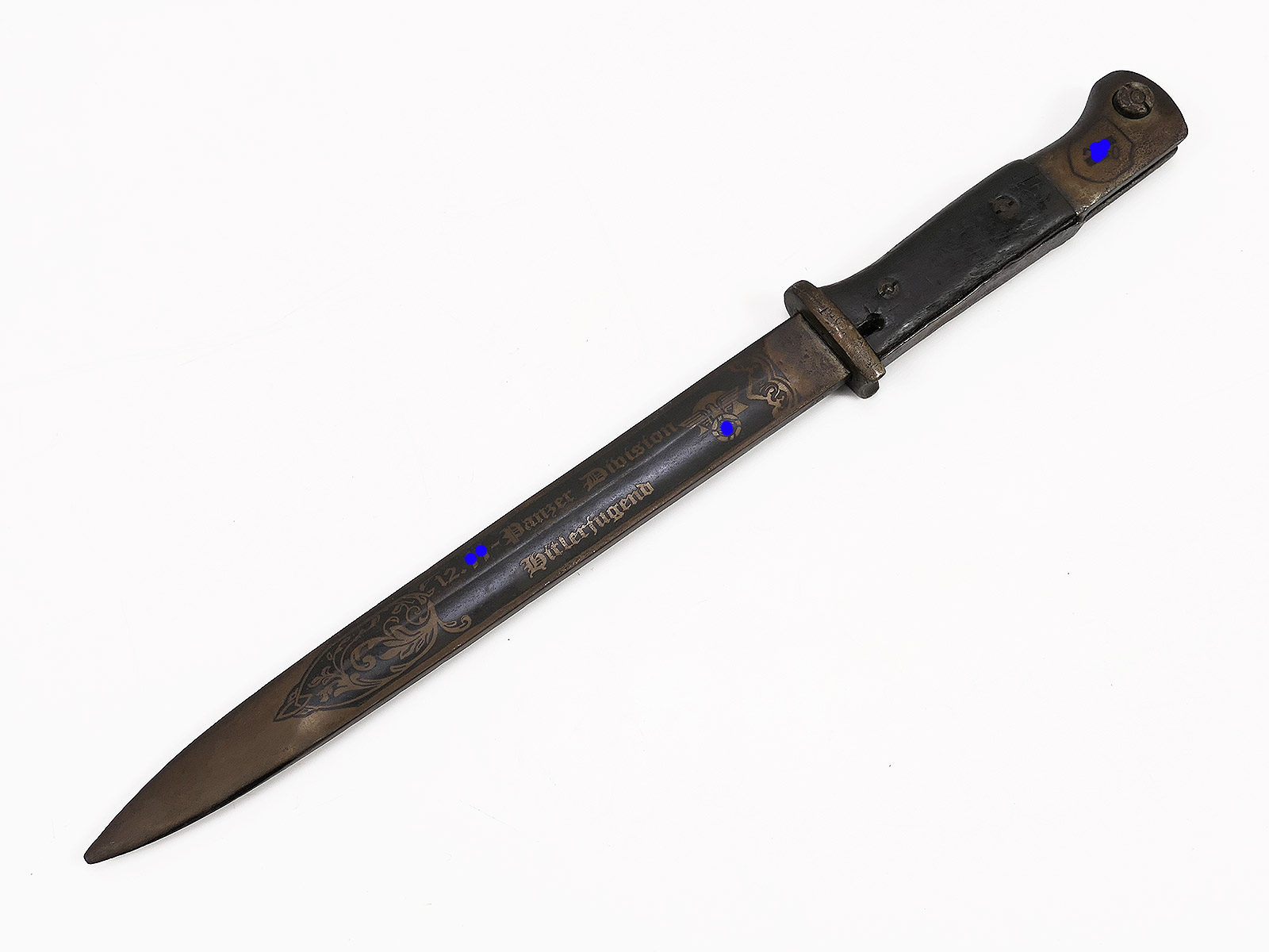 WK1 M84/98 bayonet / side-mounted bayonet with blade engraving: 12th SS Panzer Division ‘Hitlerjugend’