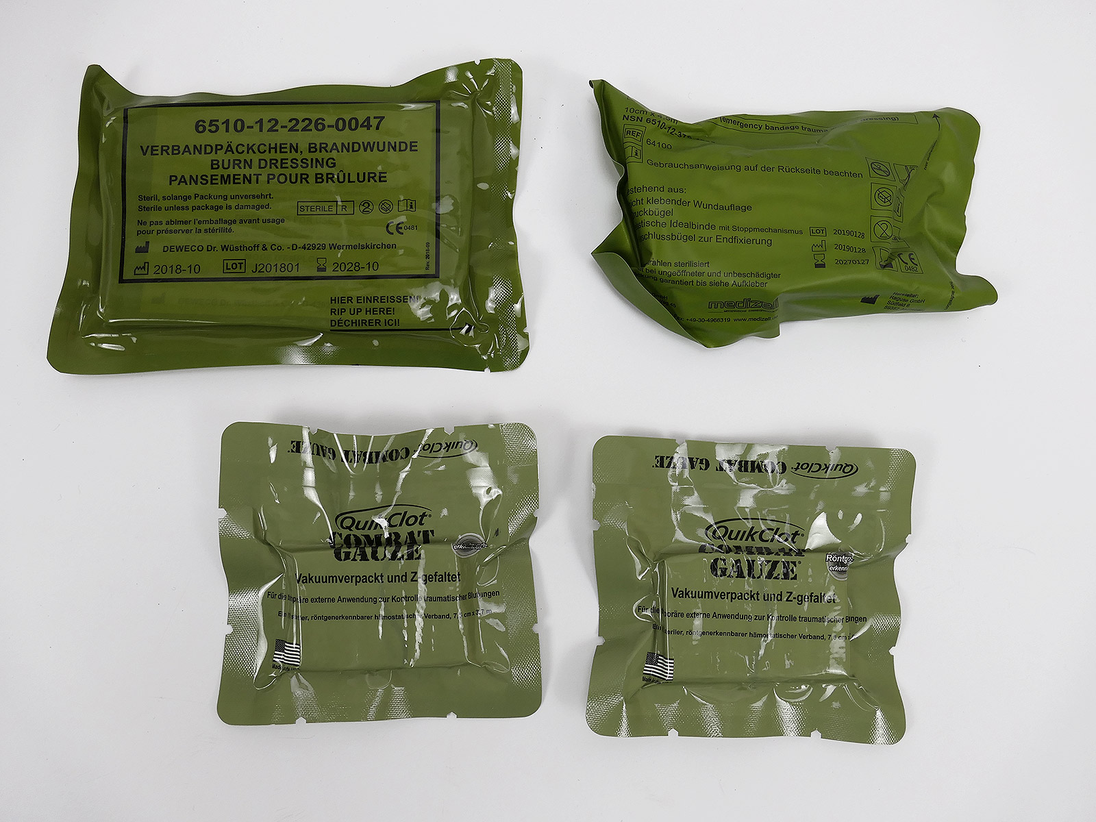 4x FIRST AID First Aid Tools 2x Quikclot Combat Gauze Burn Emergency Trauma Wound