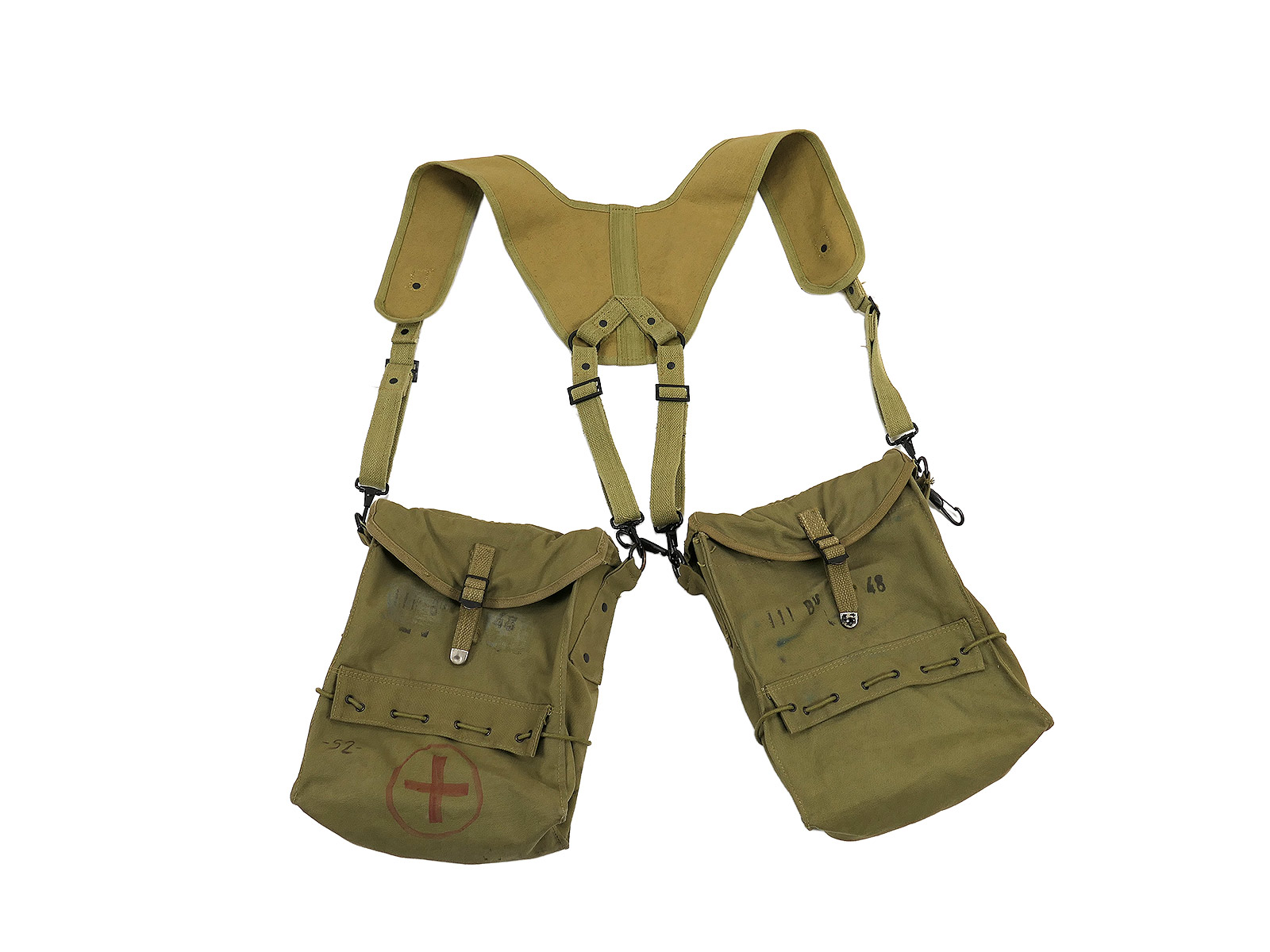US WK2 MEDIC Suspenders System Harness Carrying Rack Red Cross Paramedic with Pockets Collection BATTLE WORN