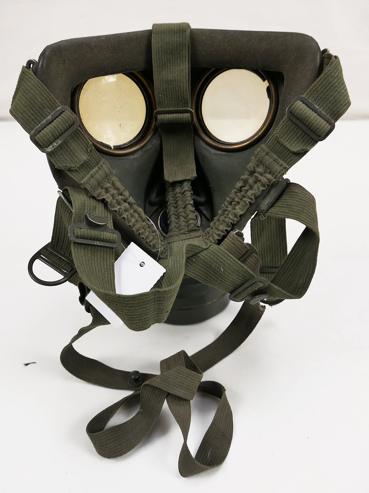 Wehrmacht gas mask, Model 1938, protective mask, Size 3, btc41, rubber with filter, BATTLE WORN