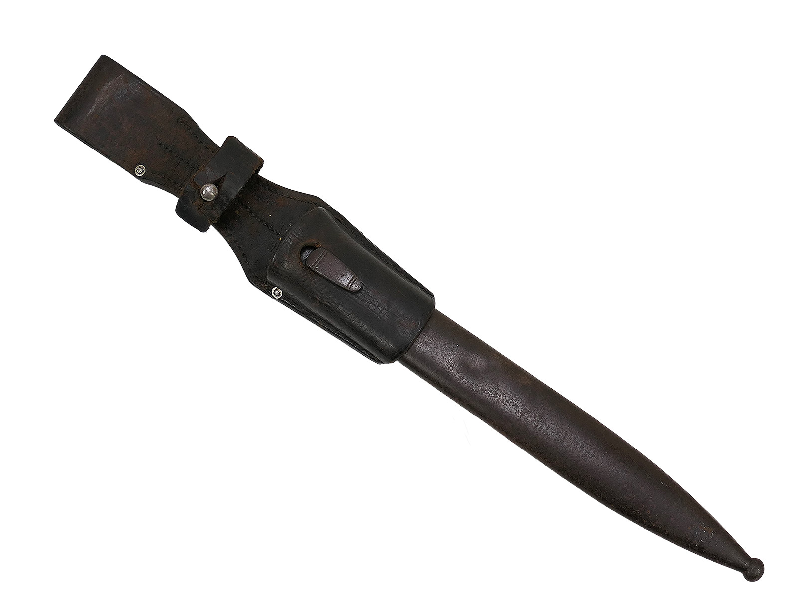 SET: Wehrmacht M84/98 bayonet for the K98 carbine / sidearm with scabbard + belt loop – BATTLE WORN