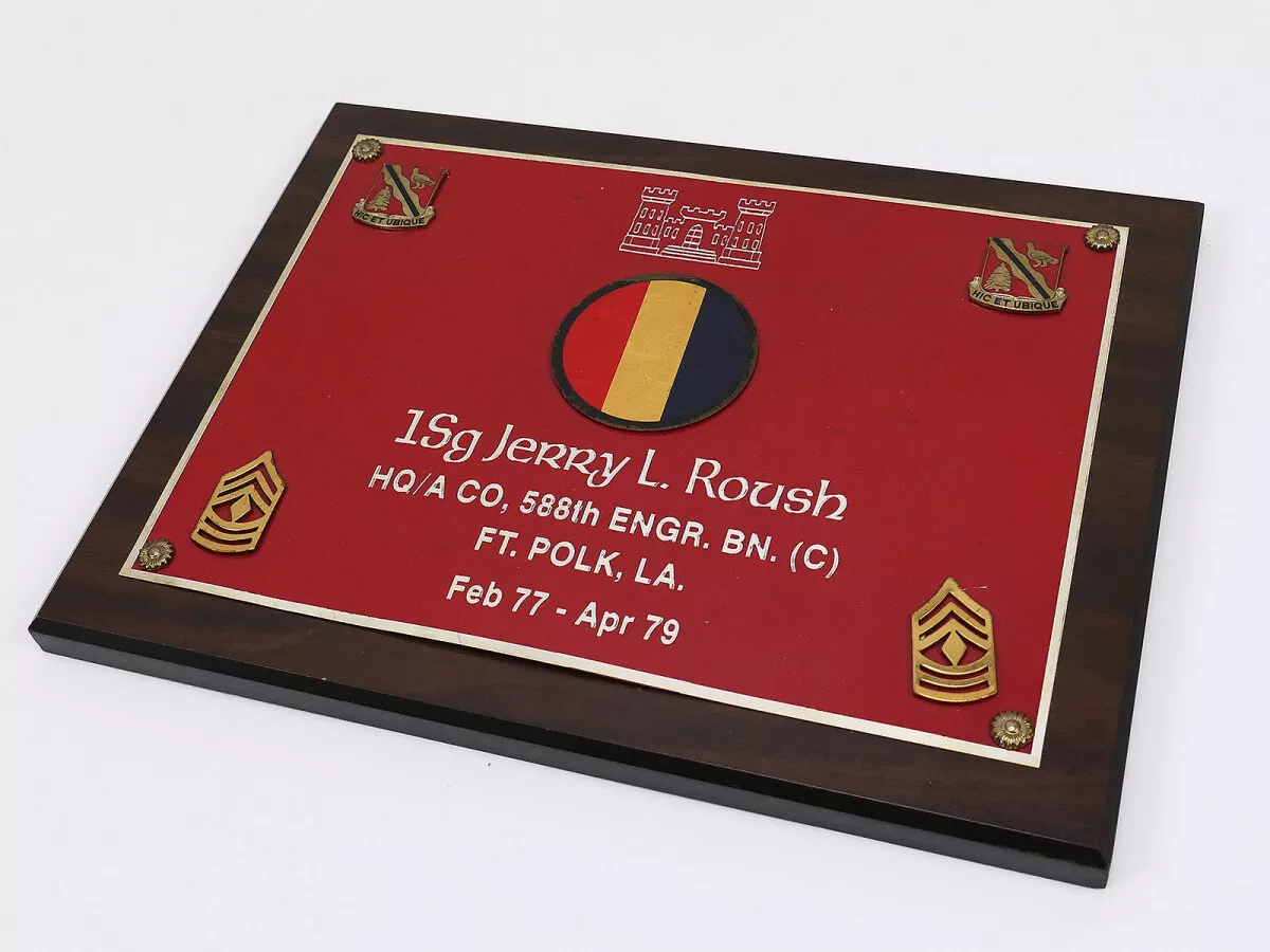 US Pioneers 1st Sgt Jerry L. Roush commemorative plaque wall plaque farewell gift 1977-79